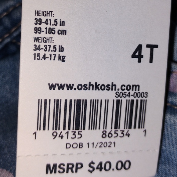 OSHKOSH B'GOSH: Girl's / Toddler Denim with Hearts Overalls - Picture 2 of 2